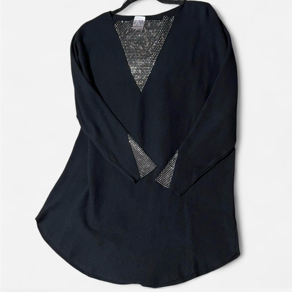 NWOT Luna Black Rhinestone Studded V-Neck And Sleeve Women's Top Size 2X - Picture 5 of 8